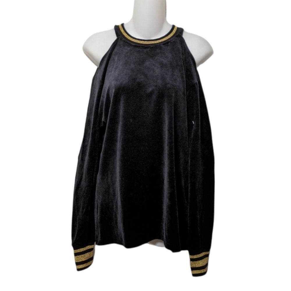 NWT C&C CALIFORNIA Cut Out Cold Shoulder Star Velour Pullover M - Picture 3 of 9